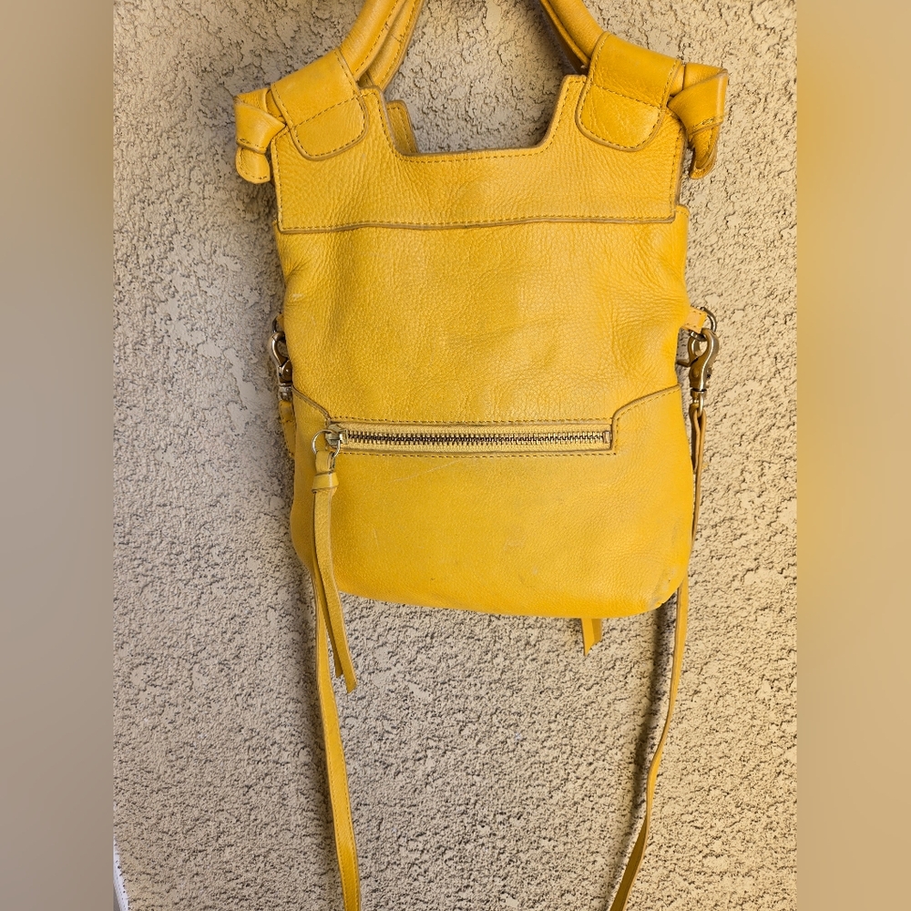 Foley Corinna Corrina Yellow Leather Crossbody Bag Purse Foldover Top Handle Y2k
